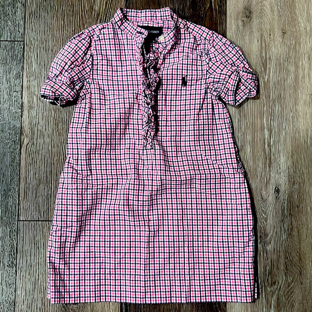 Polo by Ralph Lauren Pink and Navy Plaid Ruffle-Front Dress